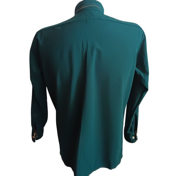 Men's Medium 16 Vintage Shirt 1970's Green Stretch Polyester Shirt Disco Collar - Picture 3 of 7